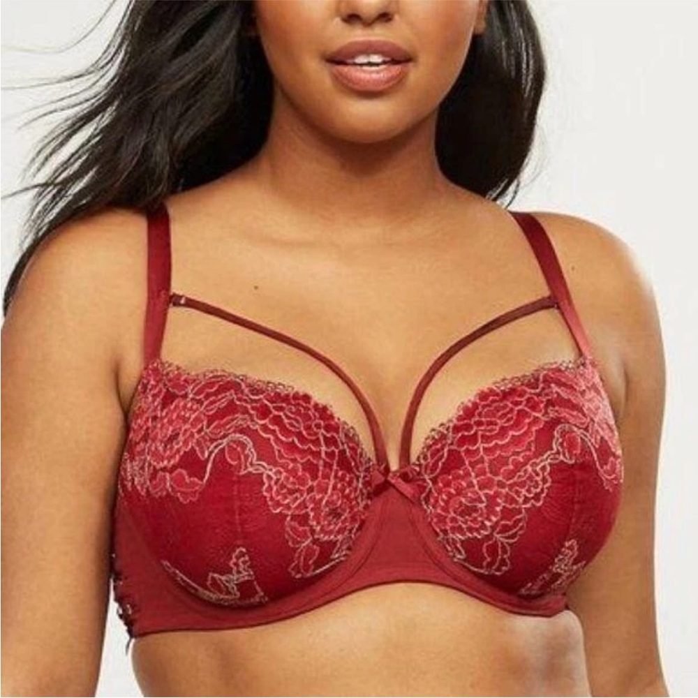 Cacique Boost Balconette Bra With Metallic Lace Sz 42DDD EUC
